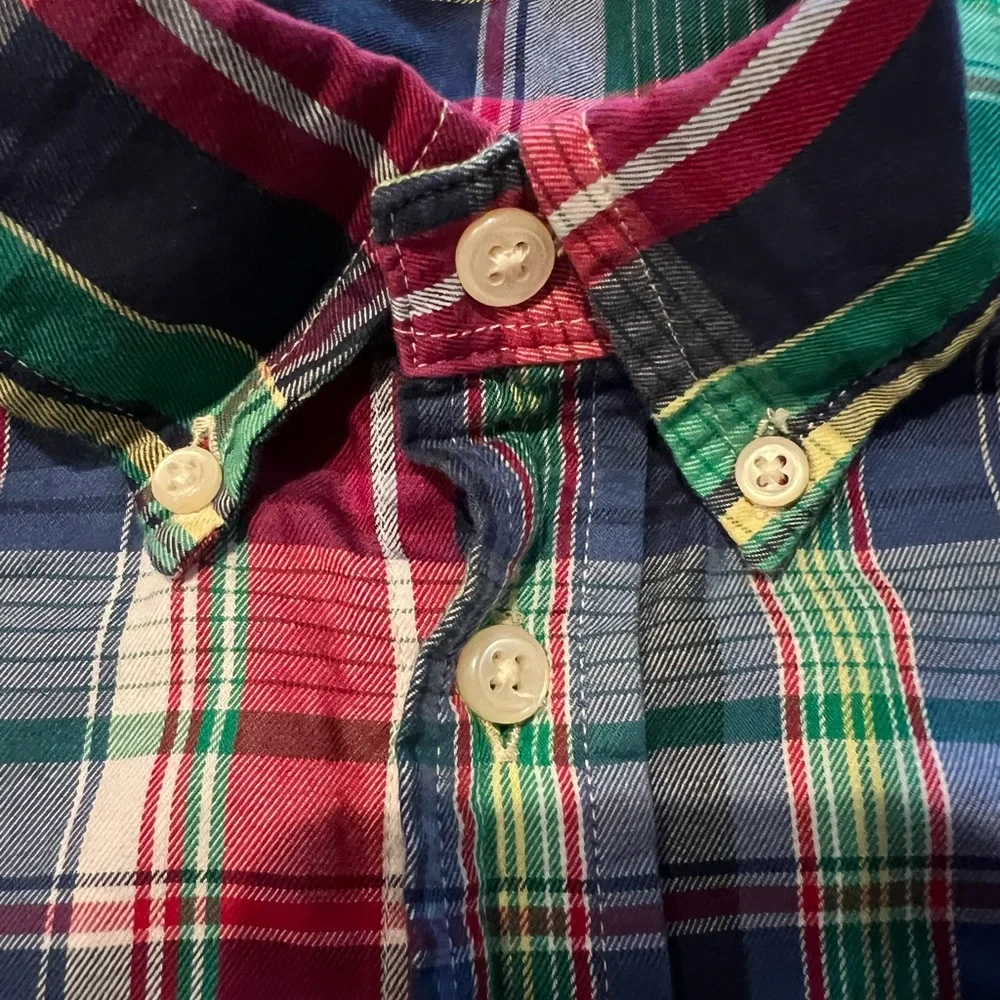 Ralph Lauren Boys Plaid Button-Down Shirt - Green, Red, Blue Medium (10-12)